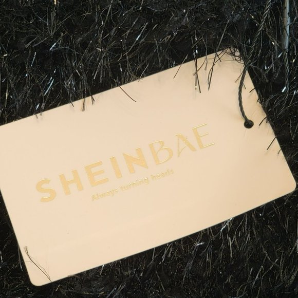 Shein Bae Women's L Black Fuzzy Mini Dress w/Halter Top and Open Back **NWT** - Picture 5 of 14